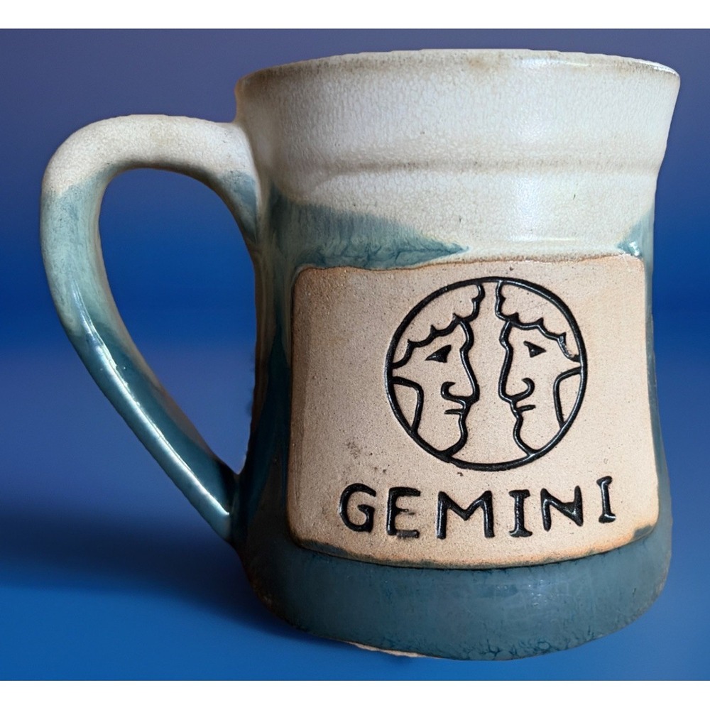Gemini Zodiac Sign Ceramic Coffee Mug‎ Large 20oz Wide Handle Drip Glaze N-D Art